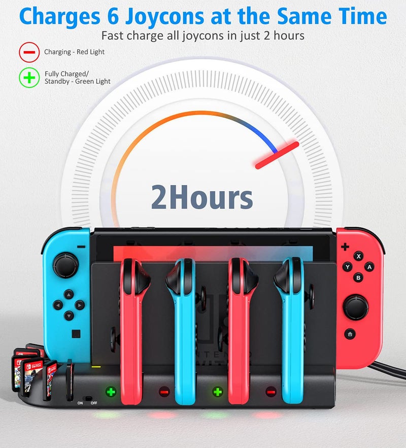 KDD Switch Controller Charger Dock Station Compatible with Nintendo Switch Accessories & OLED Model Joycons, KDD Joycon Charging Dock Station with Upgraded 8 Game Storages, Game Accessories - Image 3